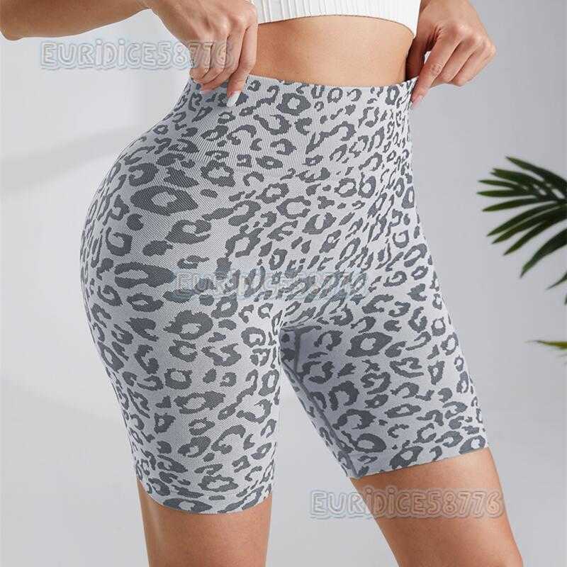High Waist Tummy Control Leopard Print Yoga Shorts Butt Lifting Tight Outdoor Running Peach Fitness Shorts H250819