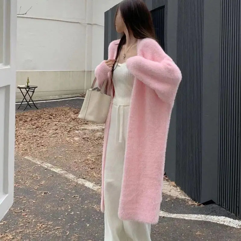 Slimming Autumn And Winter Loose Fitting Long Sweater Thickened Lazy Knitted Cardigan Jacket White 250819