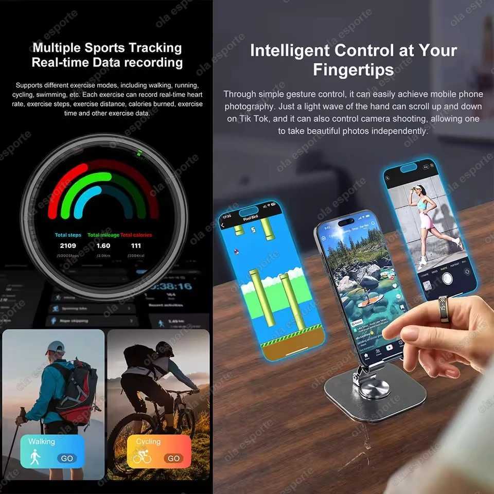 New Smart Ring R11 LED Display Screen Gesture Sweep Video Heart Rate Sleep Monitor 5ATM Waterproof Wireless Charging Rings 2025 W250819