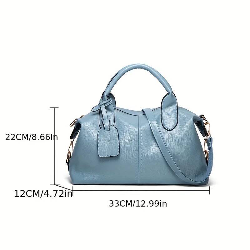 Fashion And Elegant Large Capacity Oil Wax Tote, Convenient Solid Artificial Leather Boston Crossbody Zipper Lock Anti-Theft Commuter Double Handle De