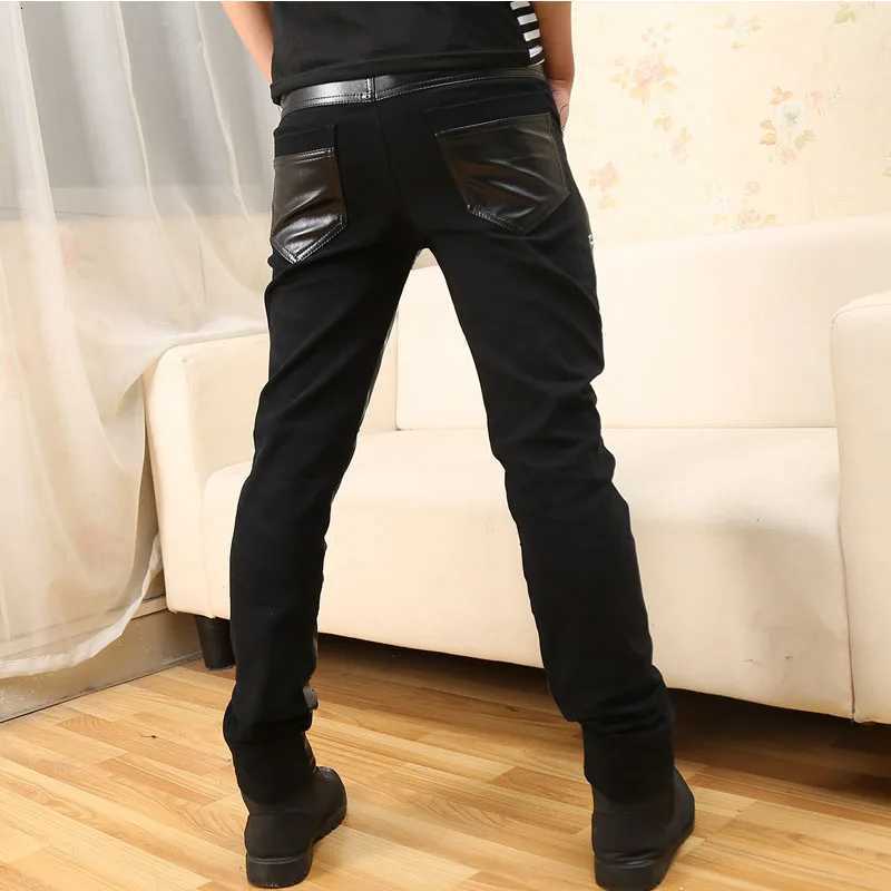 Mens Pu Patchwork Leather Pants Casual Punk Motorcycle Leather Trousers Fashion Buttons Splicing Leather Pants W250819