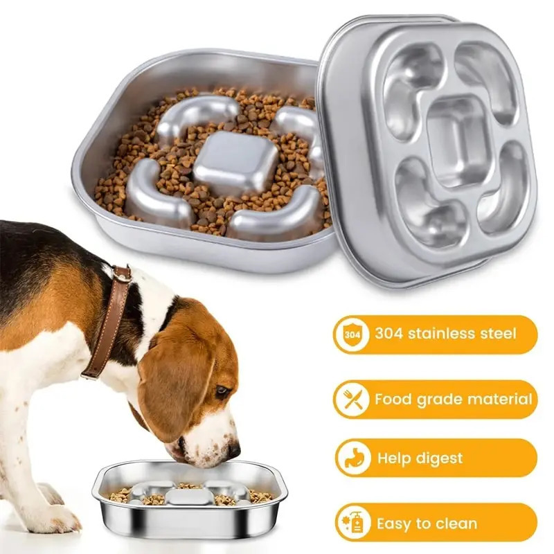 Dog Slow Feeder Bowls 304 Stainless Steel Dog Slow Feeder Bowl Available on Both Sides Slow Feeding Feeder Pets Cats Dog Bowls 250813