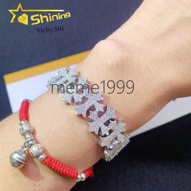 Rapper Fine Jewelry S925 Silver 18MM Cross Style Iced Out Missanite Cuban Bracelet Hip Hop Cuban Link Chain