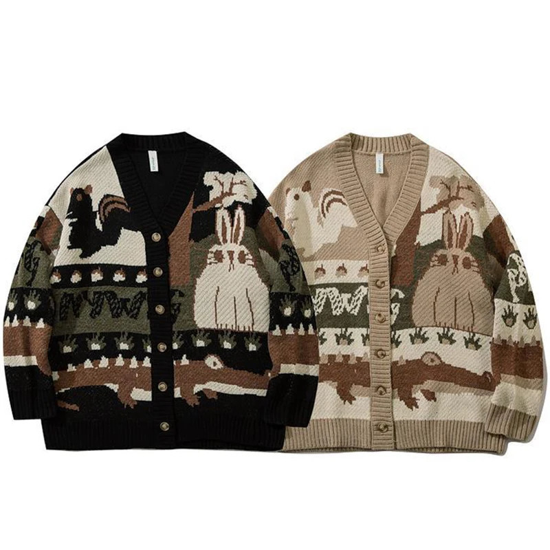 Vintage Cardigan Oversized Sweater Japanese Harajuku Cartoon Women Knitted Hip Hop Streetwear Loose Knitwear Tops 250819