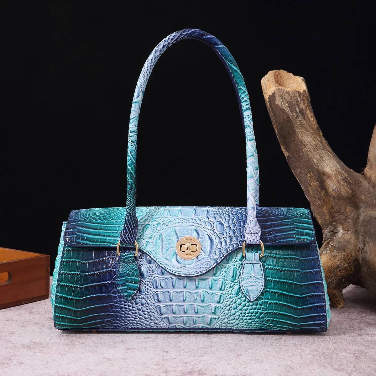 Multicolor Crocodile Pattern Fashion Handheld Stick Large Capacity One Shoulder Underarm Bag Women's Handbag
