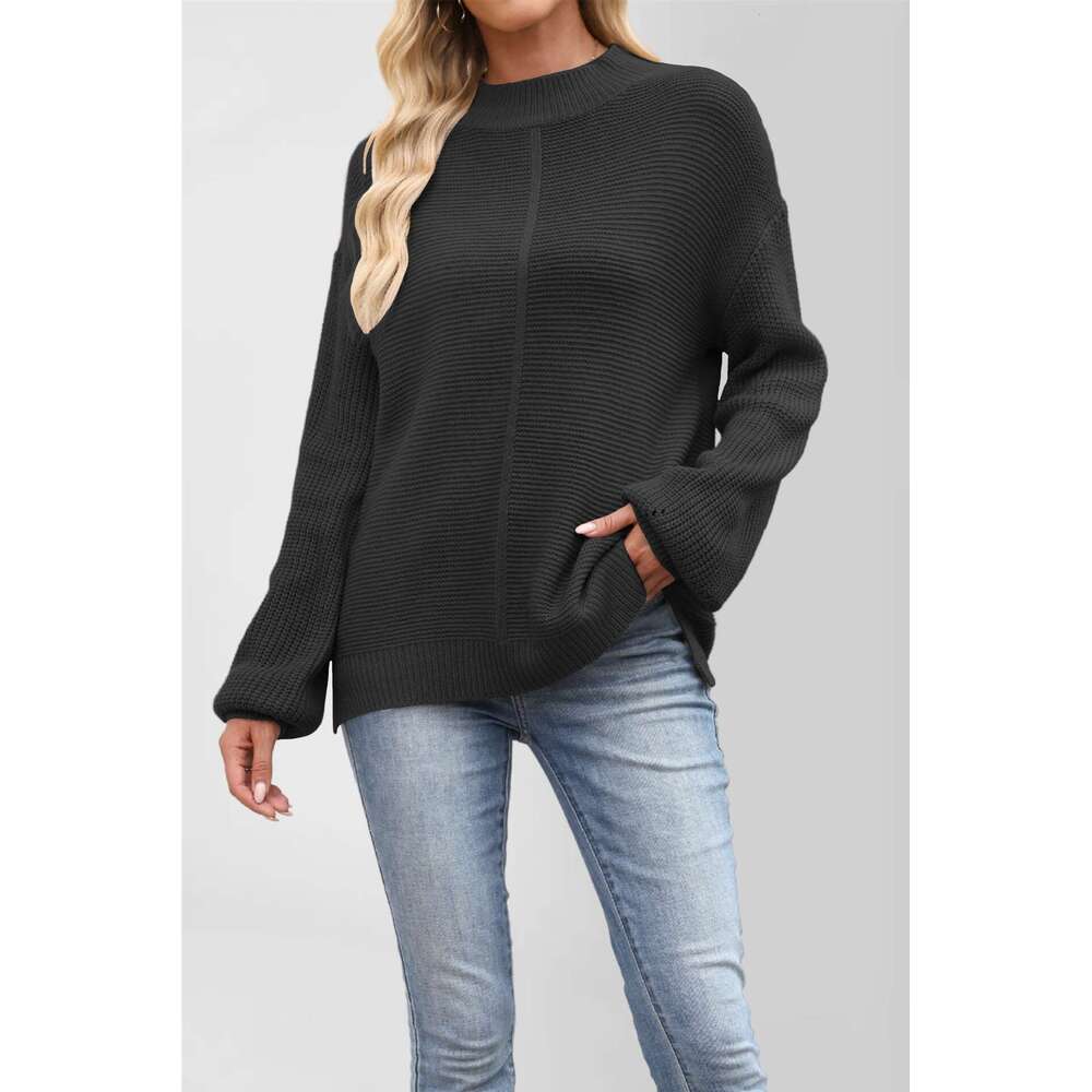 New Autumn And Winter Women's Sweater Solid Color Half Turtleneck Loose Pullover Knitwear B3