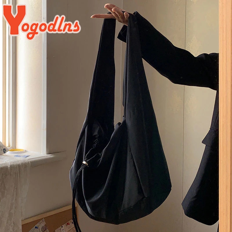 Yogodlns Large Capcaity Nylon Shoulder Bag Female Travel Light Tote Bag Casual Solid Color Crossbody Bag Hobo Bag Purse 250818