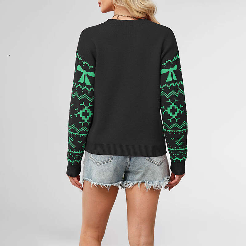 Autumn And Winter Women's Christmas Snowflake Element Sweater Casual Knitted Top B3