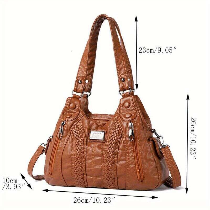 Women's PU Leather Handbag With Multiple Pockets, Designer Casual Shoulder Bag