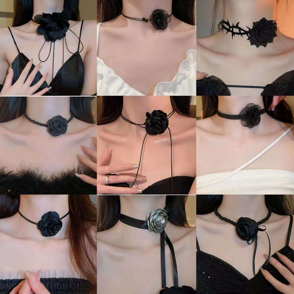 Fabric Mesh Flower Ribbon Internet Celebrity Style Girly Heart Choker Fashion Sweet High-end Sense Necklace