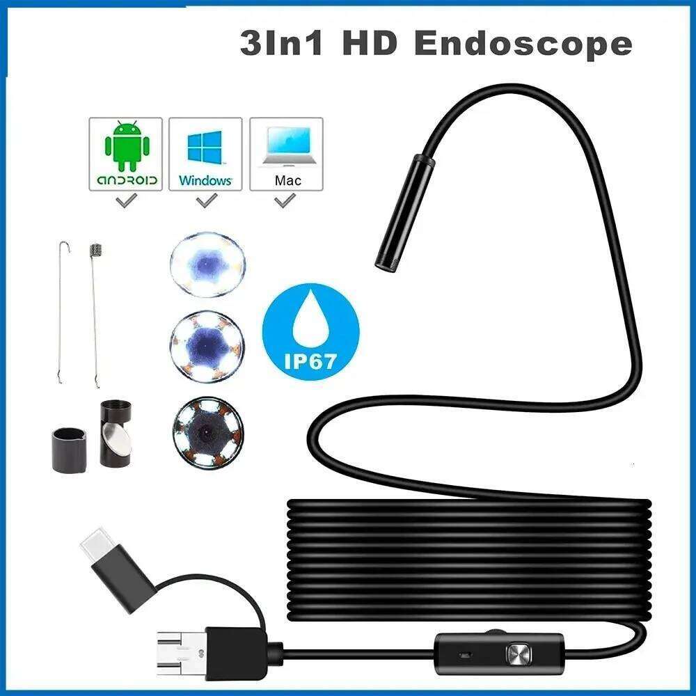 7Mm Android Endoscope 3 In1 Micro USB Type C Borescope Mini Camera Waterproof LED Car Inspection For HUAWEI XIAOMI PC