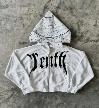 Letter Zipper Hoodie Y2K Harajuku Mens and Womens Hip Hop Pattern Rhinestone Print Sweatshirt Fashion Casual Zipper Jacket 250819