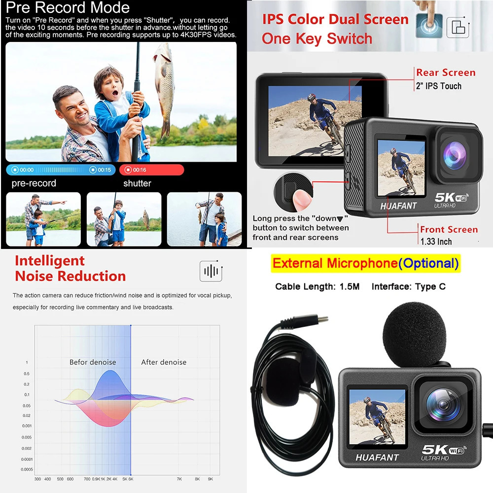 Action Camera G9SE 5K 4K60FPS 50MP 2.0 Touch LCD EIS Dual Screen Wi-Fi 170D Pre-Record DVR Waterproof 30M 5X Zoom Sports Camera 250813