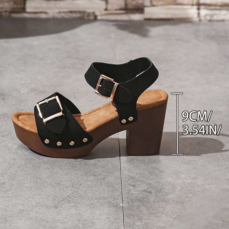 Large 36-43 Designer Shoe Size Sandals for Women 2025 Spring Summer New Style One-Strap Buckle Chunky Heel Casual Slippers