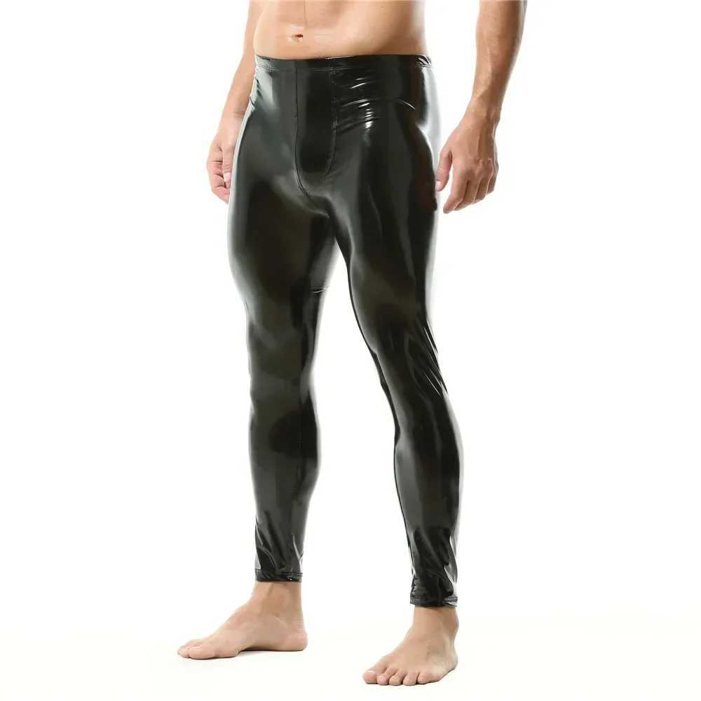 Men Shiny PVC Leather Pants Skinny Slim Fit Fashion Casual Biker Trousers Night Clubwear Leggings Party Rave Pole Dance Costumes W250819