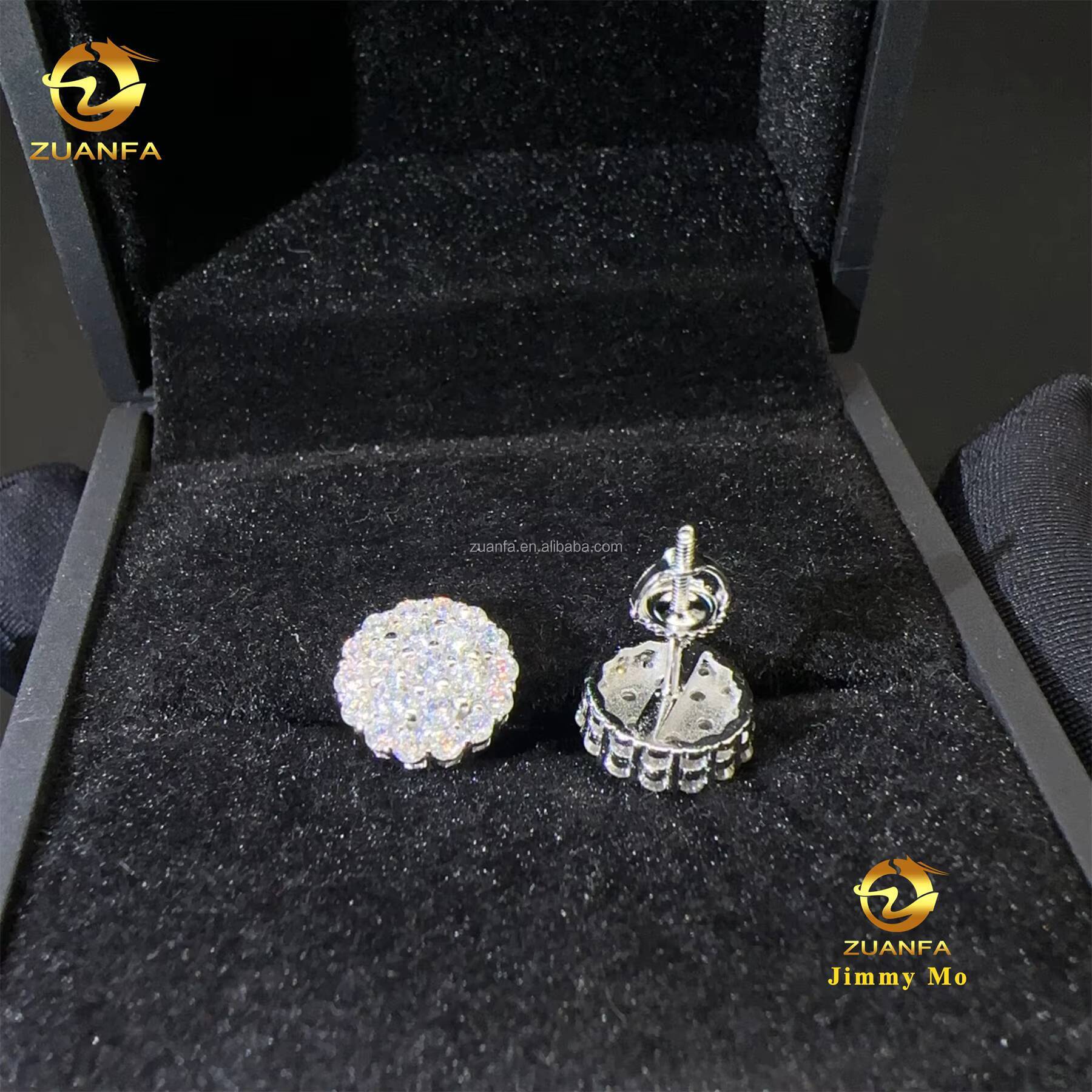 New Arrivals Bulk Stock Best Selling Drop Shipping Men Iced Out Hip Hop Sterling Silver 925 Moissanite Flower Stud Earrings