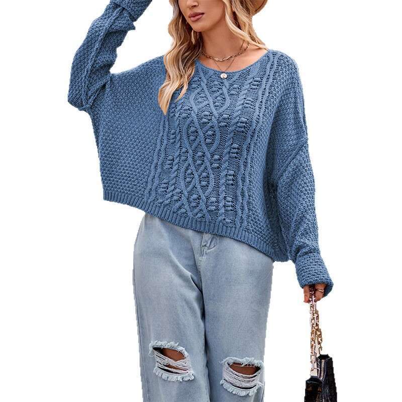 New Autumn Winter Women's Knitted Round Neck Twisted Loose Sweater B5