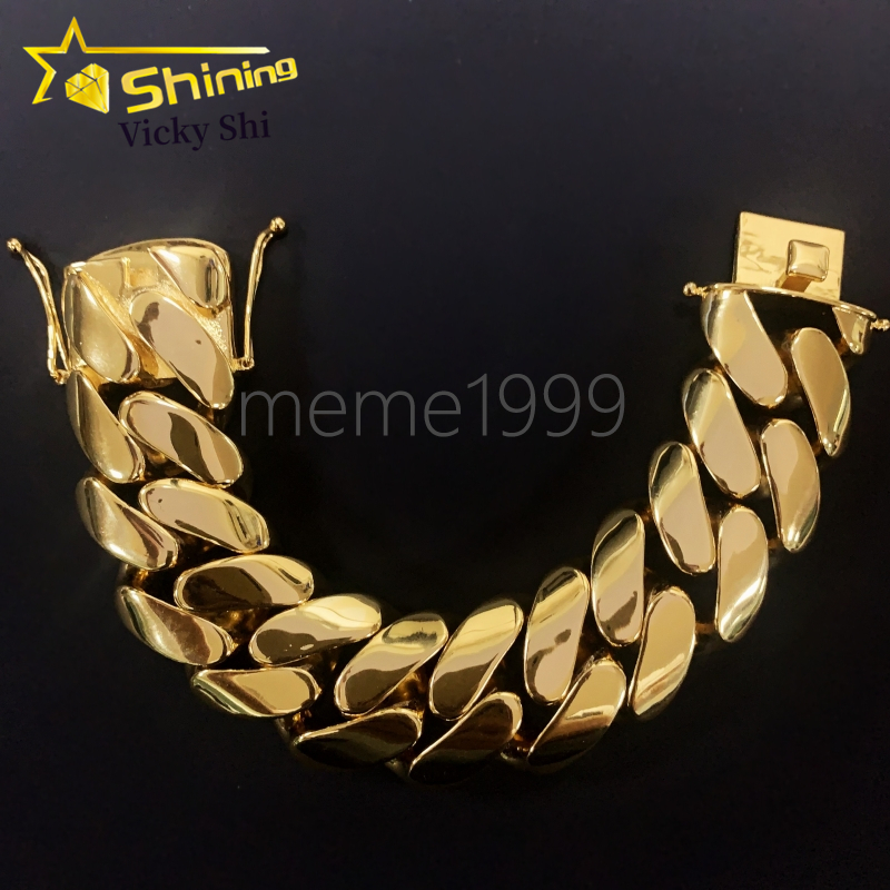 Fashion Jewelry Heavy Big Size 30MM Width Brass Plain Cuban Link Chain 18k Gold Plated Rapper Miami Cuban Chain Bracelet