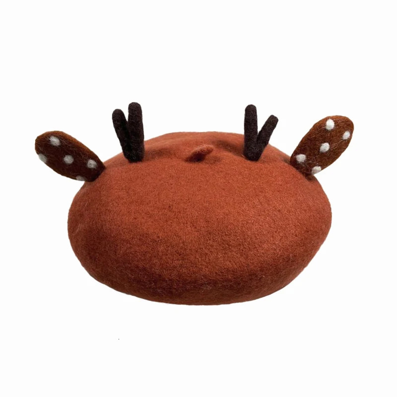 Child Women Handmade Cute Elk Horn Fox Ear Family Beret Hat Deer Antlers Kids Girls Wool Felt Painter Hat 250814
