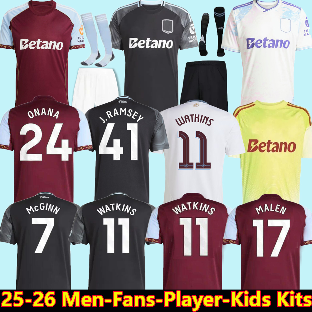 XXXL 4XL Mens top 25 26 Aston goalkeeper BAILEY MALEN soccer jersey home away third 2025 2026 villa McGINN ONANA WATKINS KONSA MARTINEZ Men kids kit football shirt set
