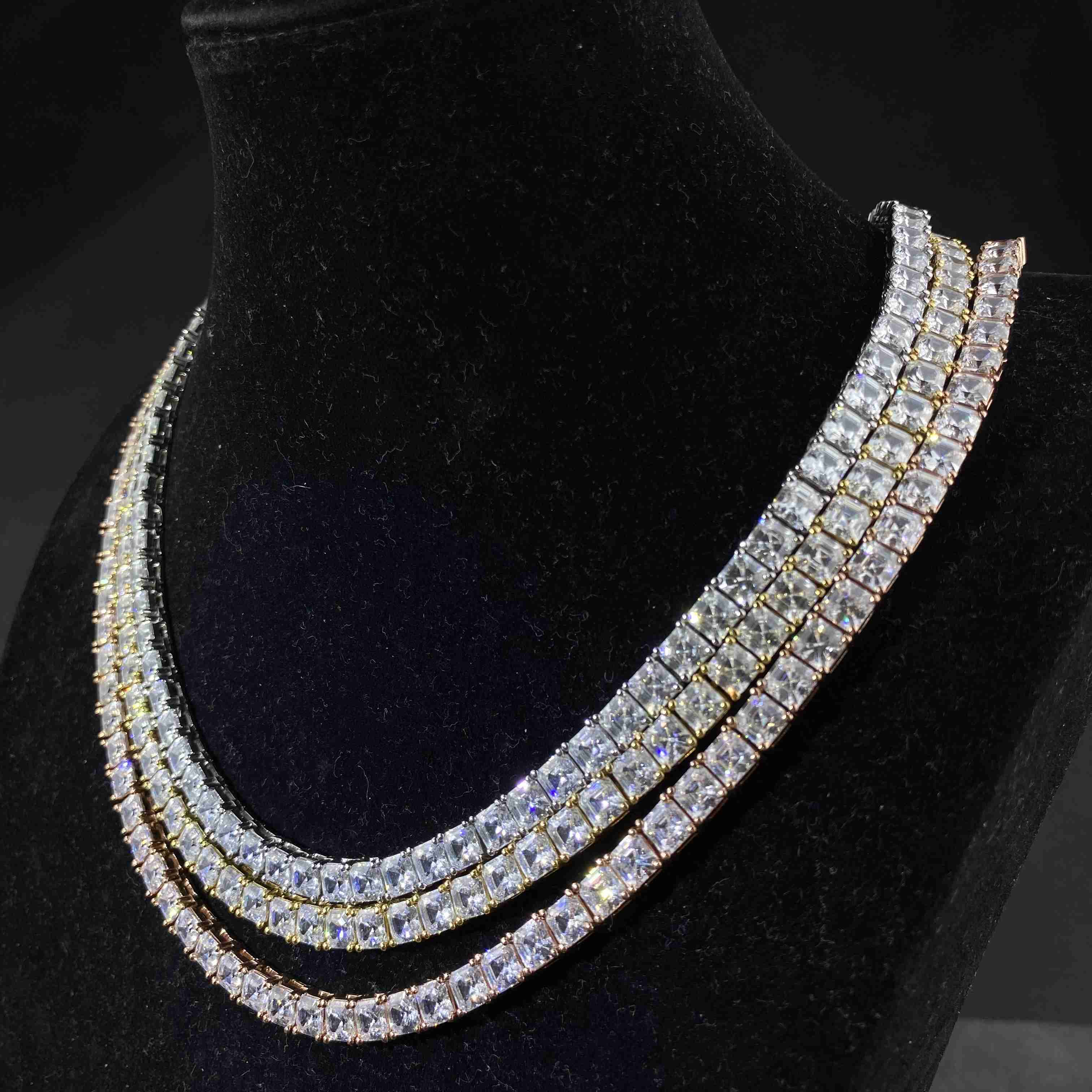 Custom High Quality New Trendy Design HipHop Style Jewelry 4mm 5mm Iced Out Baguette Tennis Necklace Chain for Men