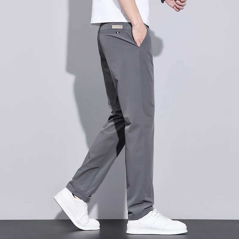 Summer Ultra-thin Mens Ice Silk Casual Pants Solid Color Fashion Korean Business Office Fitted Straight Trousers Brand Clothes W250819