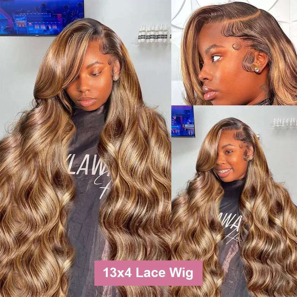 30 36 Inch 4/27 Highlight Colored Ombre Blonde Body Wave Human Hair Wigs 13X6 HD Transparent Lace Frontal Wig For Women