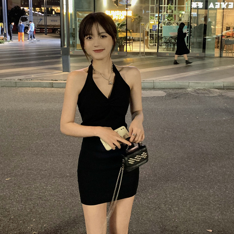 KC156 Hot Girl Sexy Halter Spring Hip Dress
