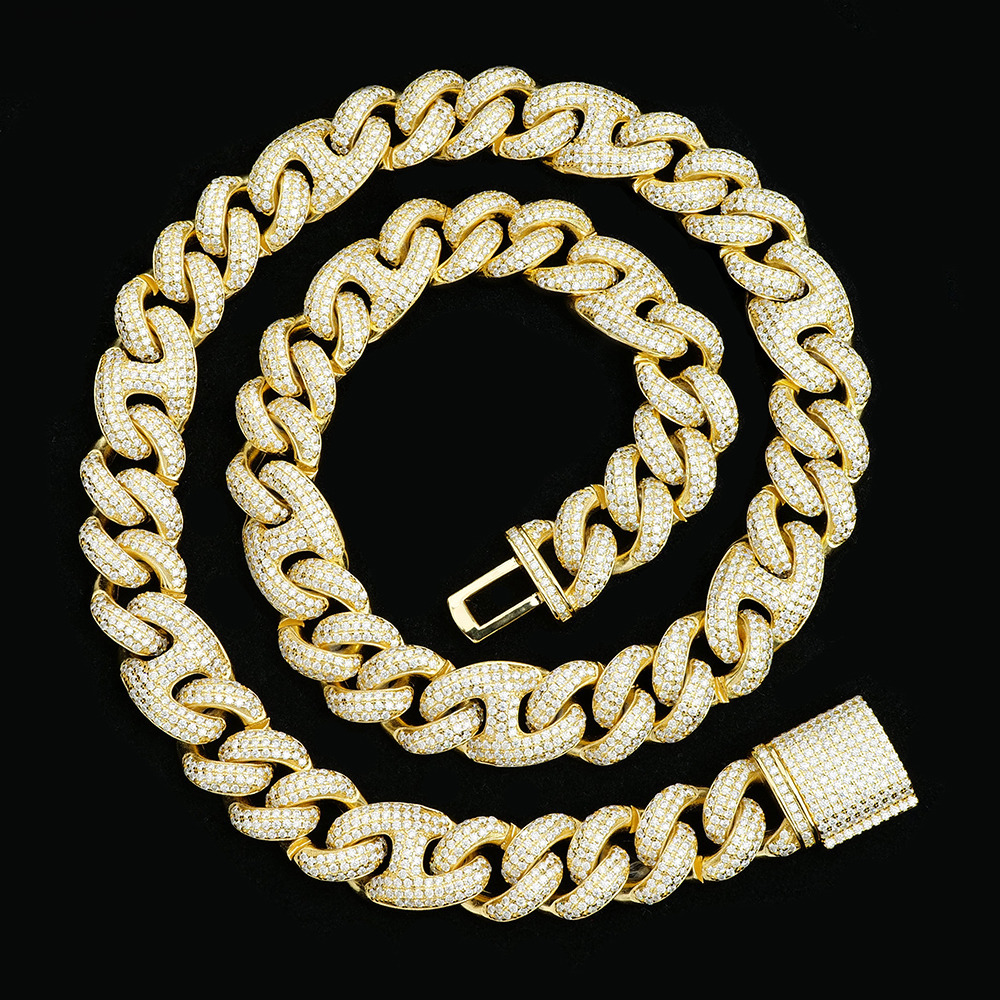 Miami Mossanite Jewelry Hip Hop Unisex Necklace 925 Sterling Silver Vvs Certified 15mm Piggy Cuban Link Moissanite Diamond Chain