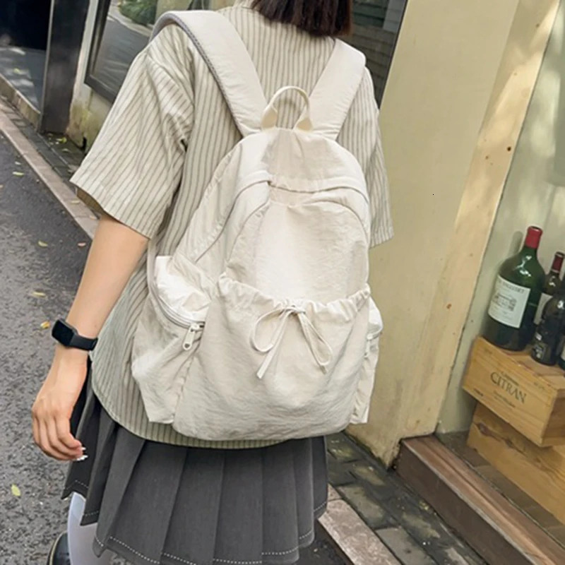 1pcs Womens backpack Drawstring Solid Color Backpacks Womens Soft Solid Color Simple Versatile Backpack250813