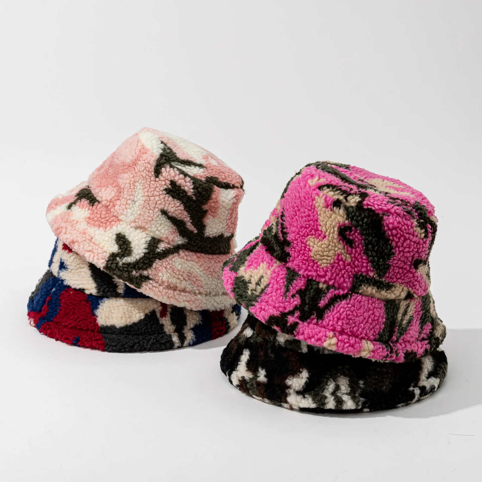 Unisex Bucket Hat Striped Women Men Fishing Fisherman Hat Autumn Winter Faux Fur Wool Outdoor Warm Panama Cap 250819