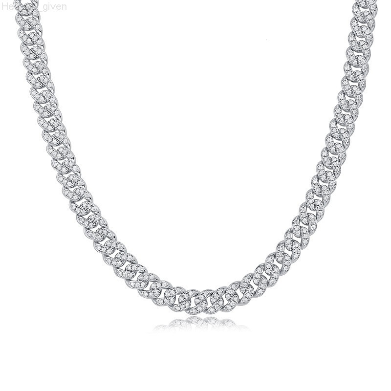 8mm Moissanite Cuban Link Chain Necklace Sterling Silver 925 Goldplating Inlaid Gem Necklace for Men and Women Wedding Mossanite