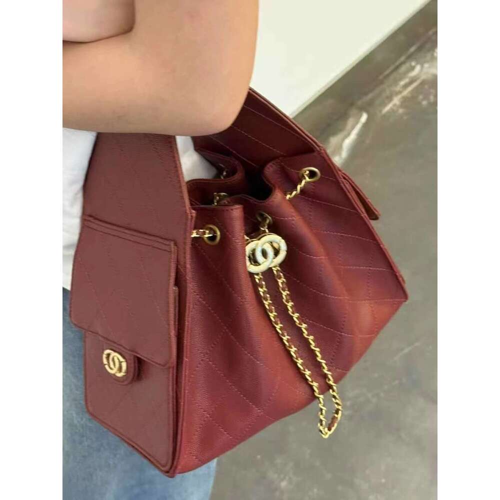 Style Washed Denim Hippie Underarm Fashion Caviar Wanderer Chain Drawstring Crossbody Bag