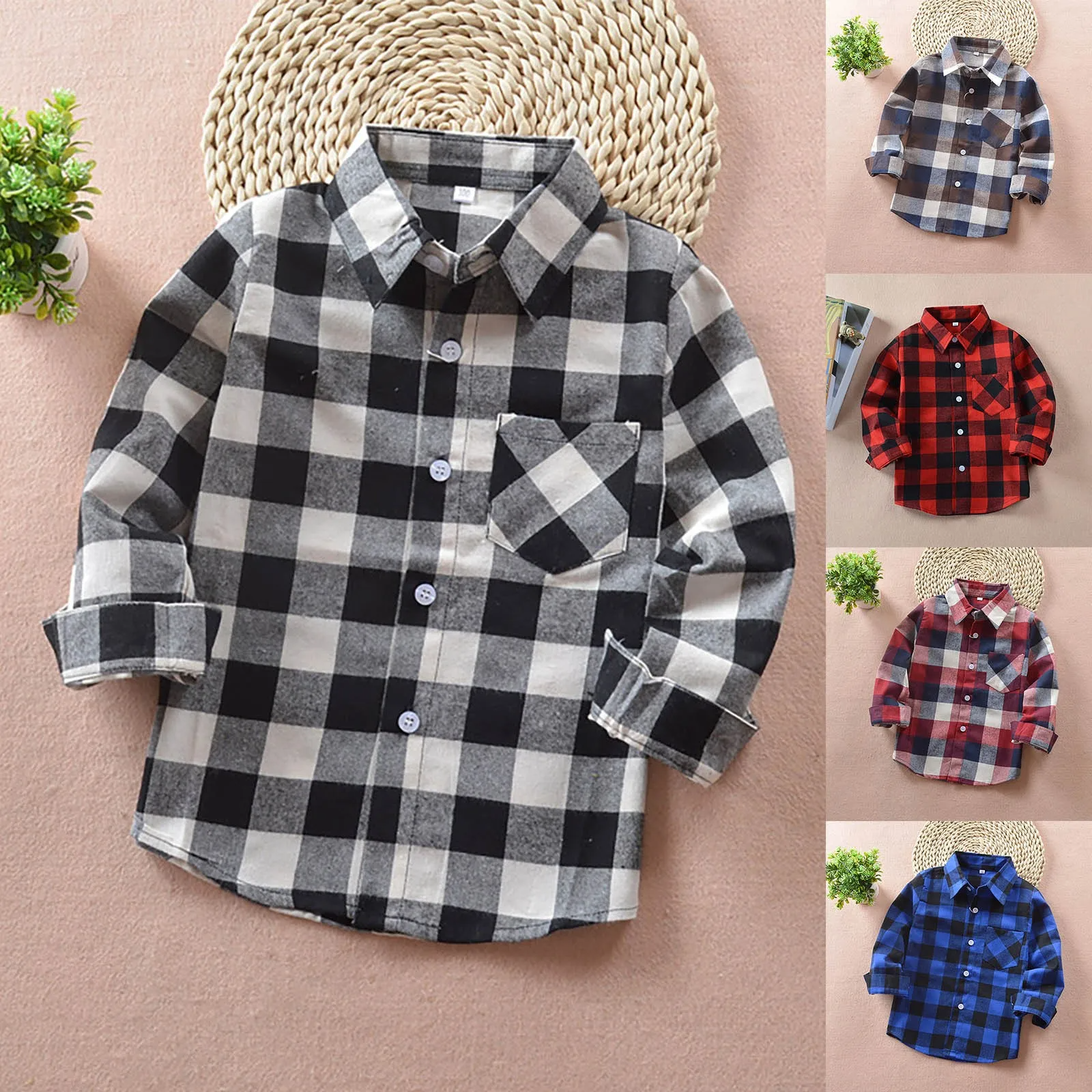 Kids' Plaid Shirt Unisex Checkered Long Sleeve Shirt & Jacket For Boys And Girls Boys Shirt