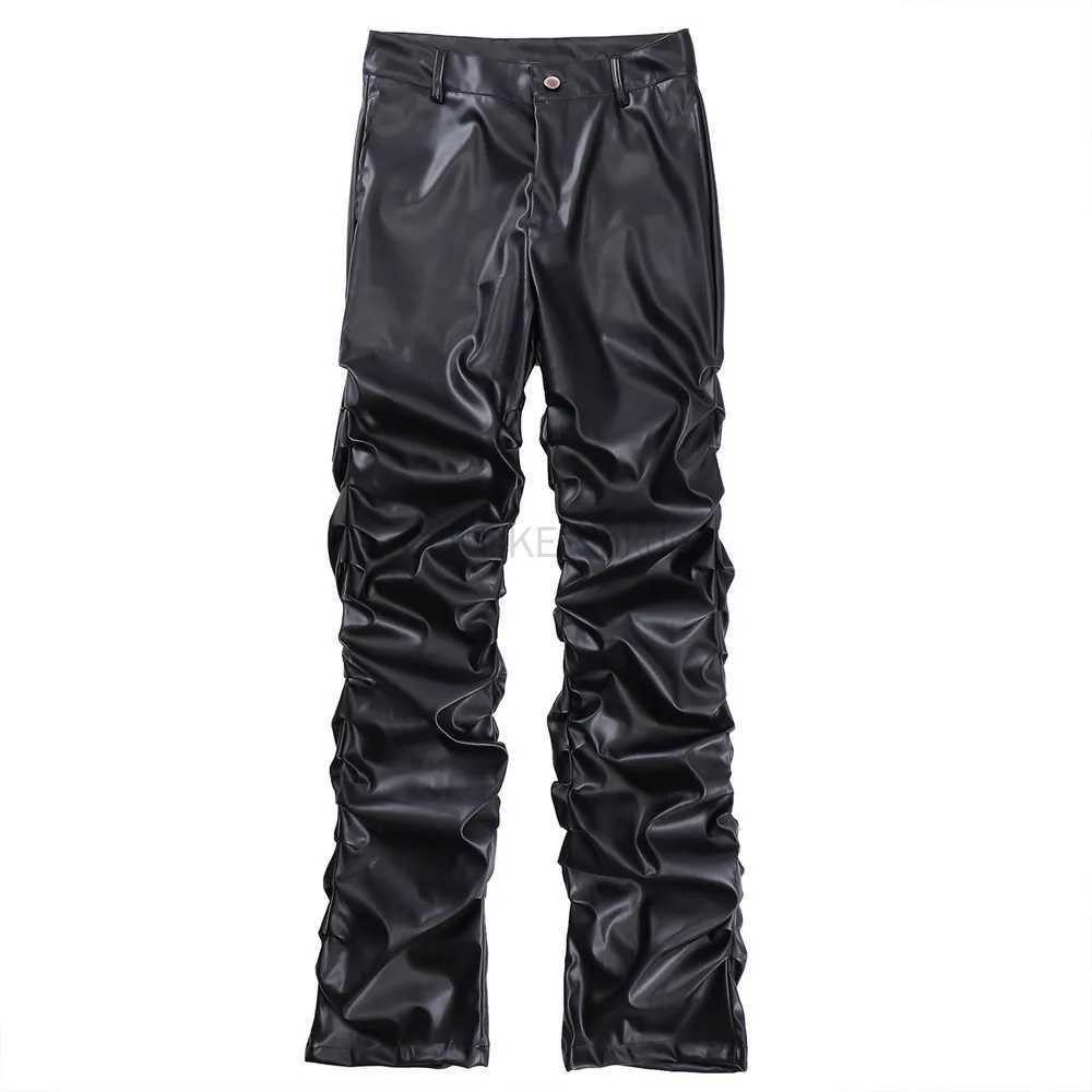 Designer Mens Pleated Pu Leather Pants High Street Trousers Y2k Hip Hop Punk Pants Casual Streetwear Grunge Clothes Black W250819