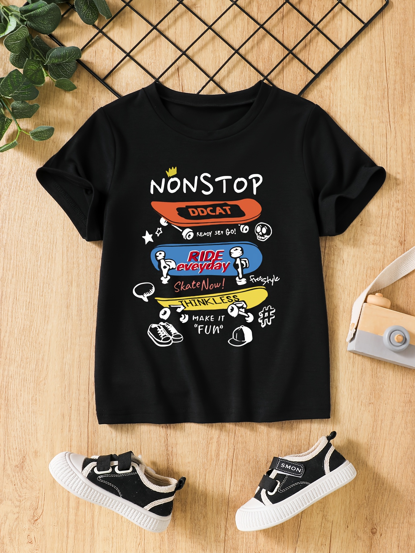 T-shirts Boys' Skateboard Print Short-Sleeve Tee Set - Breathable Quick-Dry Material