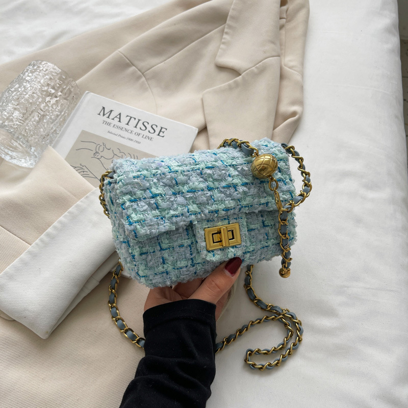 Free Shipping Designer Fashion Cotton And Linen Women's Mini Handbag Small Fragrant Woolen One Shoulder Crossbody Bag Casual Cute Phone Bag