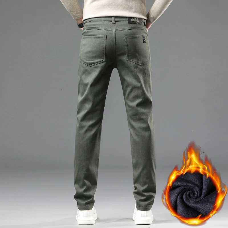 2024 New Winter Fleece Casual Pants Mens Straight Slim Thick Warm Male Business Fashion Casual Elastic Comfort Velvet Trousers W250819