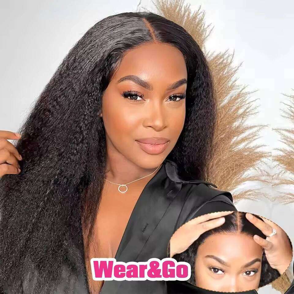 Glueless Kinky Front Human Hair Yaki Straight 13X6 Frontal Wig 7X5 HD Transparent Lace Closure Wigs