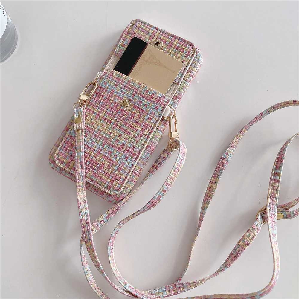 Luxury Leather Weave Wallet Crossbody Lanyard Strap Case For iPhone 14 11 12 13 15 Pro Max X XS XR 8 7 Plus SE Card Holder Cover Z250819