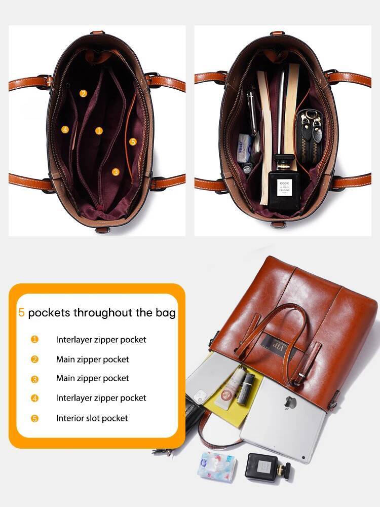 Zency High Quality Women's Genuine Leather Tote Lady Designer Cowhide Shoulder Large Capacity OL Handbag Shopper Bag