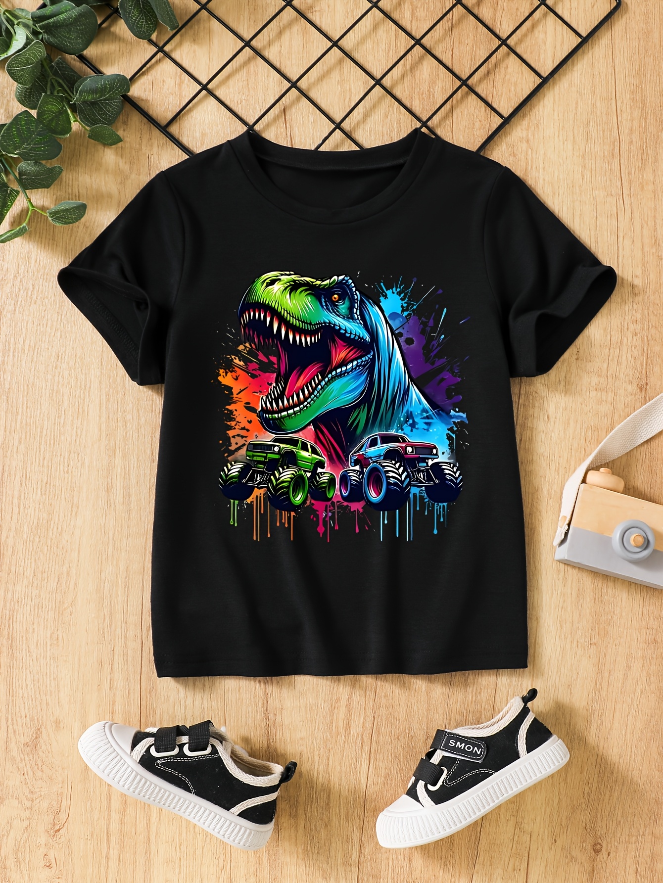 T-shirts Boys' Set of Three Dinosaur Print Short-Sleeve Breathable Quick-Dry T-Shirts