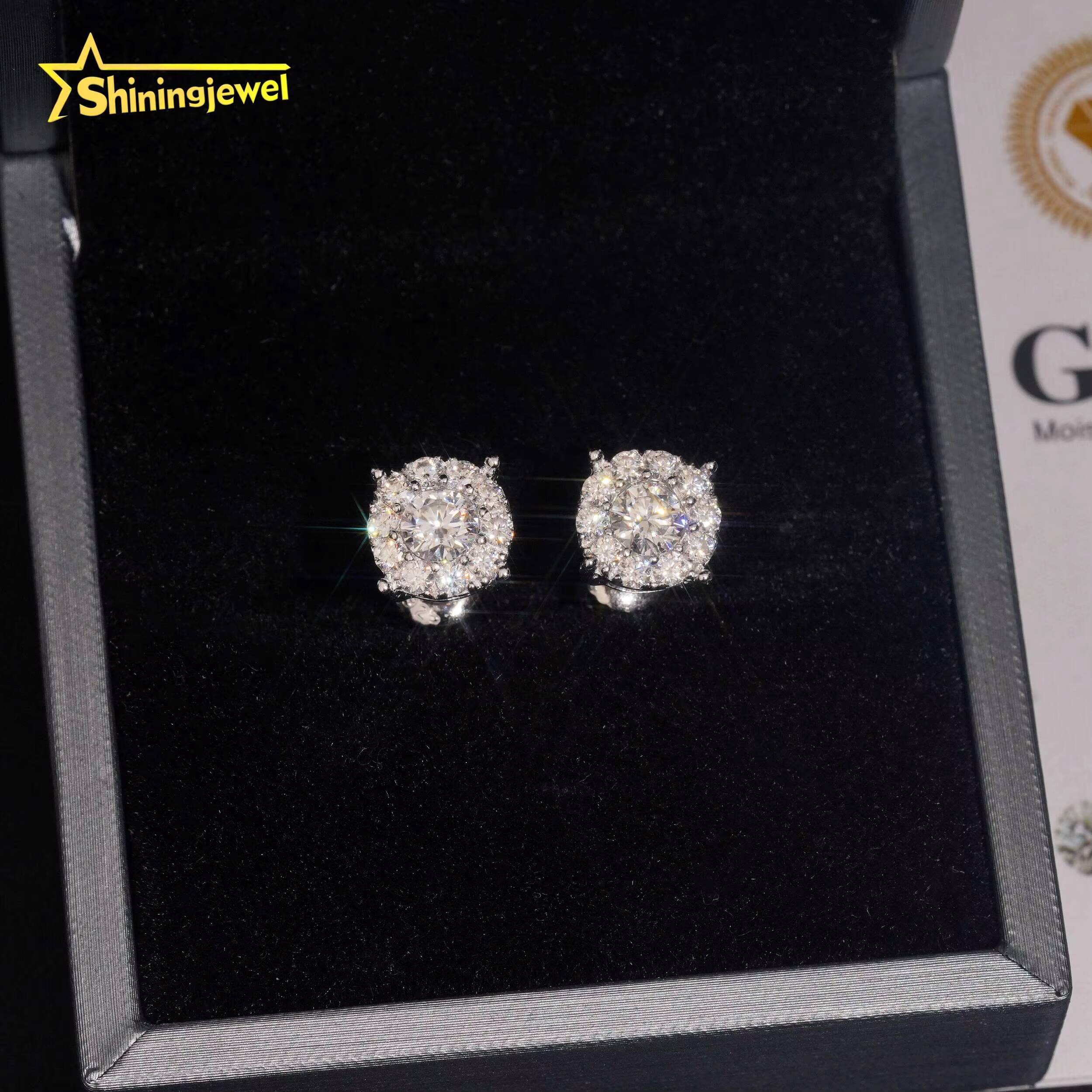 2025 new style Moissanite Circle Stud Earrings Real Gold Plated Cluster Ear Studs Pass Diamond Tester Hip Hop 925 Silver