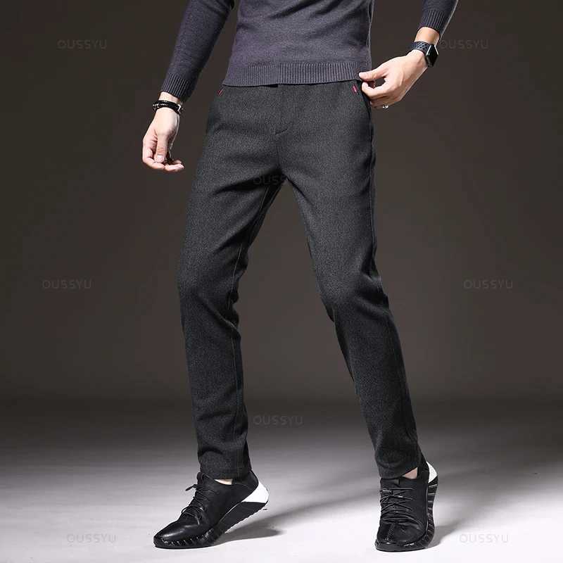Autumn Mens Casual Pants Business Fashion Elastic Waist Slim Fit Stretch Thick Gray Black Cotton Trousers Male W250819