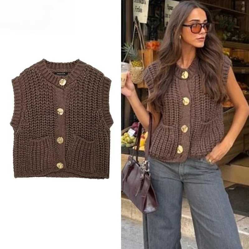 Slevel Brown Sweater Womens Vest Outerwear Knit Vest Women Preppy Cropped Sweaters Autumn Winter Vest Woman Knitwear XJ250819