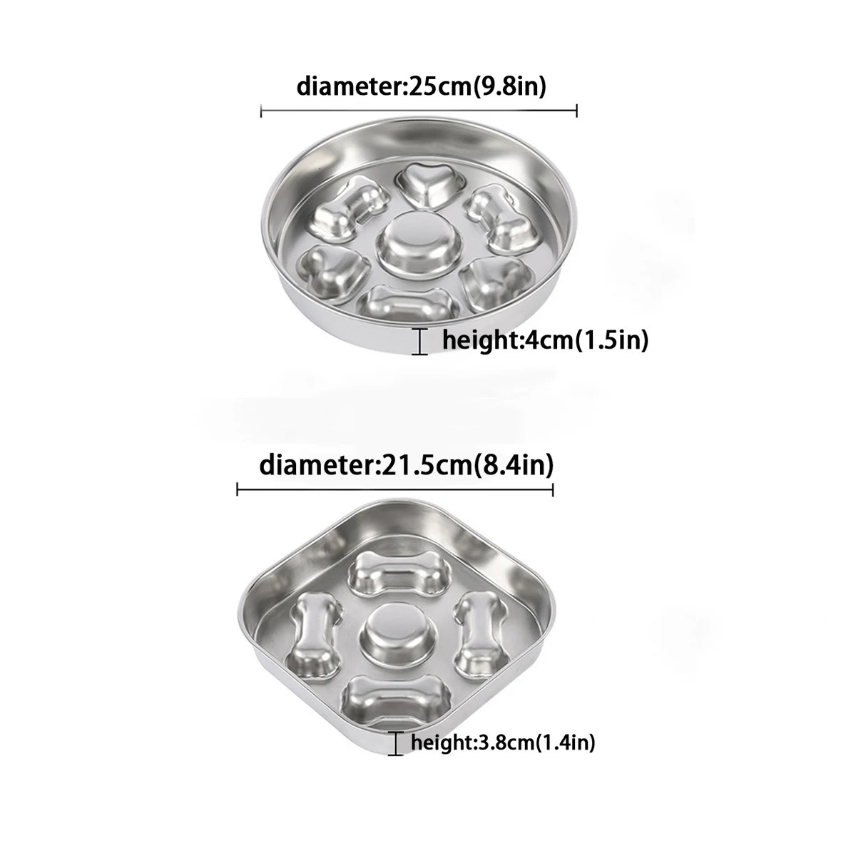 304 Stainless Steel Slow Feeder Bowl - Anti-Slip Silicone Bone/Heart 8.4-9.8in for Cats/Dogs 250813