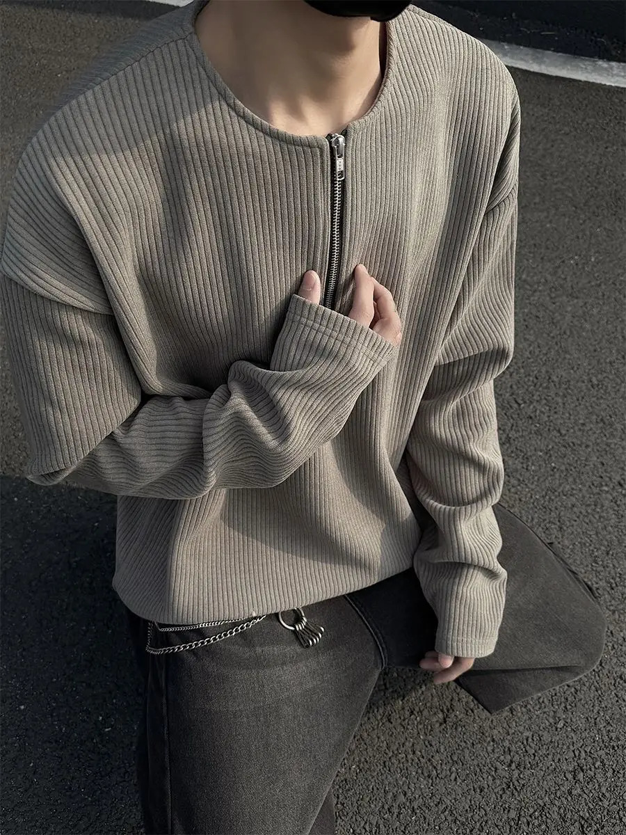 American Half-Zip Henley T-Shirt Mens Spring Autumn Long Sleeve Underwear Tough Guy Outfit Hoodie 250818