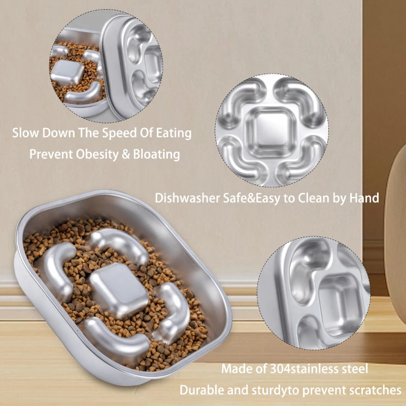 Dog Slow Feeder Bowls 304 Stainless Steel Dog Slow Feeder Bowl Available on Both Sides Slow Feeding Feeder Pets Cats Dog Bowls 250813