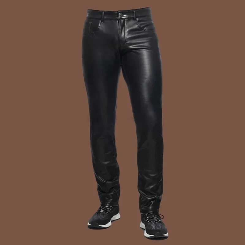 Matte Leather Motorcycle Pants Men Low Waist PU Stretch Tight Trousers Party Men Multi-Pocket Pants Custom New Nightclub Costume W250819