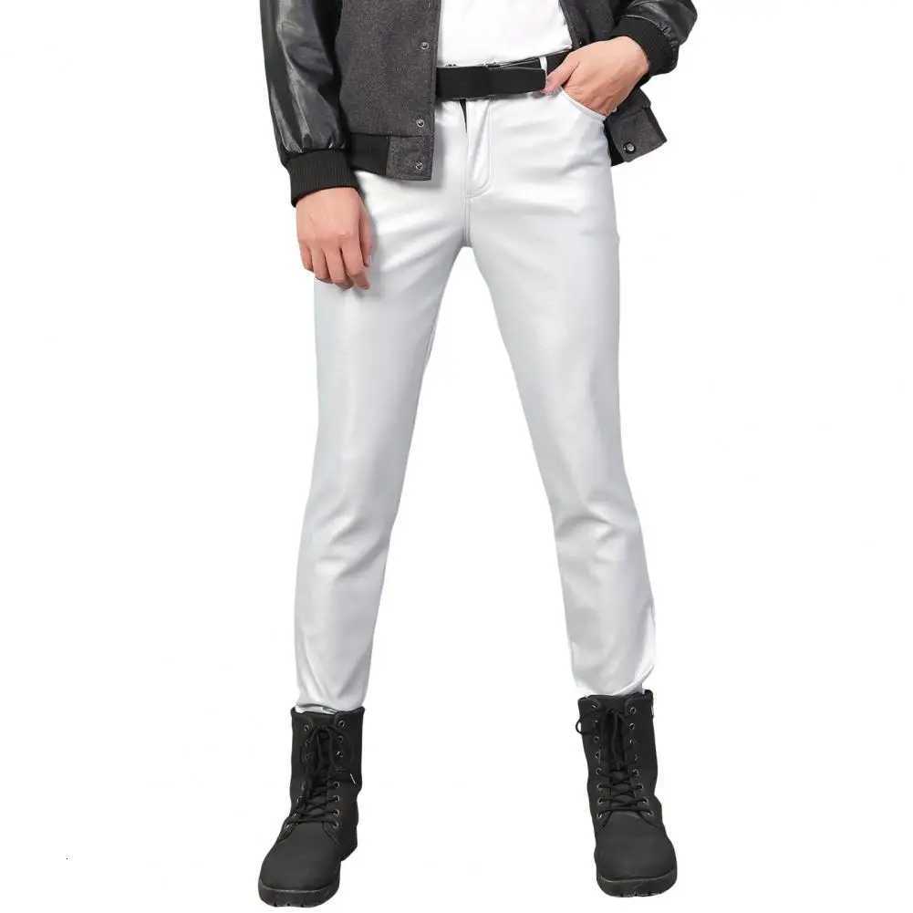 Hip Hop Men Faux Leather Pants Mid Waist Slim Button Zipper Waterproof Streetwear Party Club Performance Pants W250819